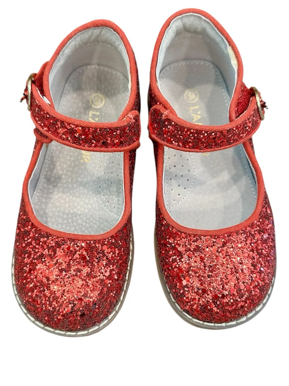 L’AMOUR Girls Red Glitter Mary Jane Shoes with Buckle Strap Size 9